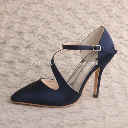 Ivory Satin Black Pointed High Heel Wedding Party Shoes